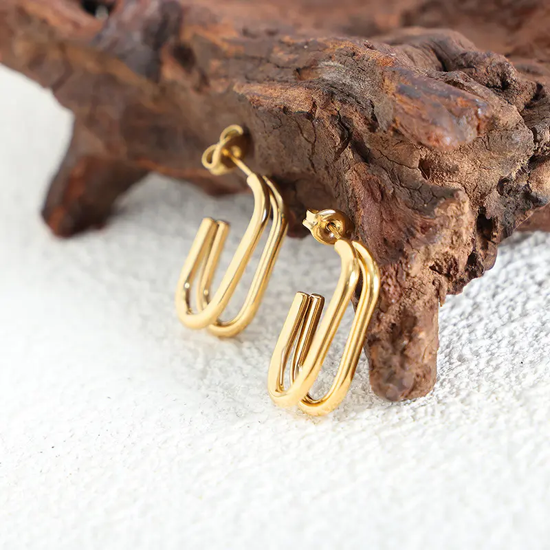 18K Double C Shaped Hoop Earrings