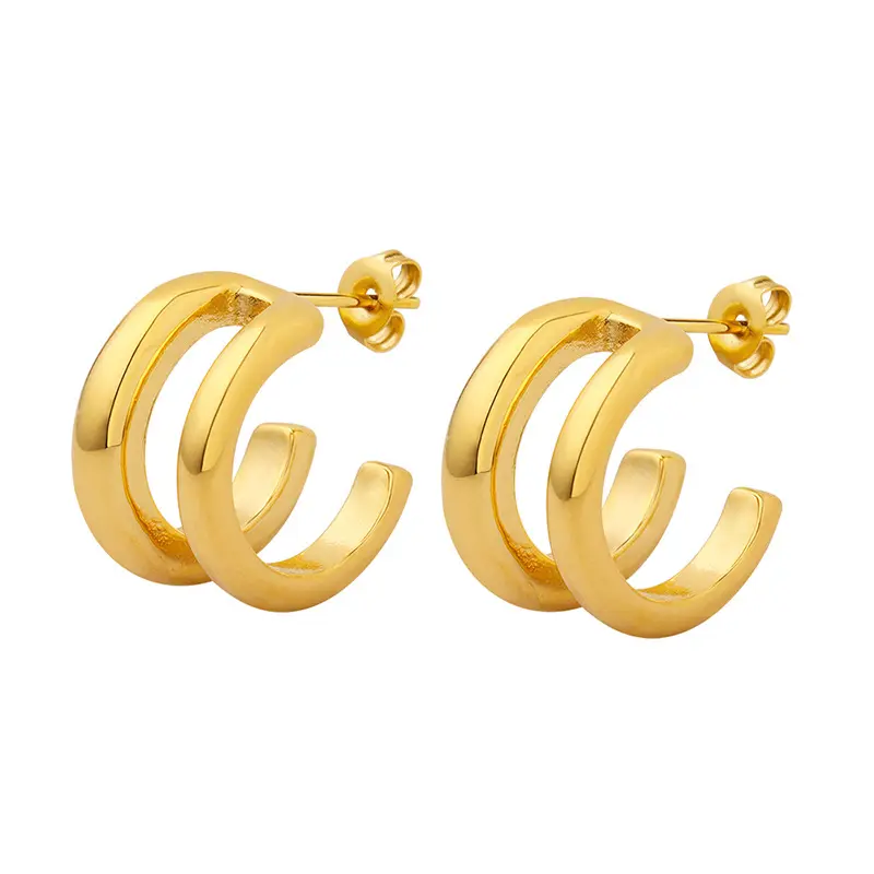 18K Double Layer C Shaped Earrings