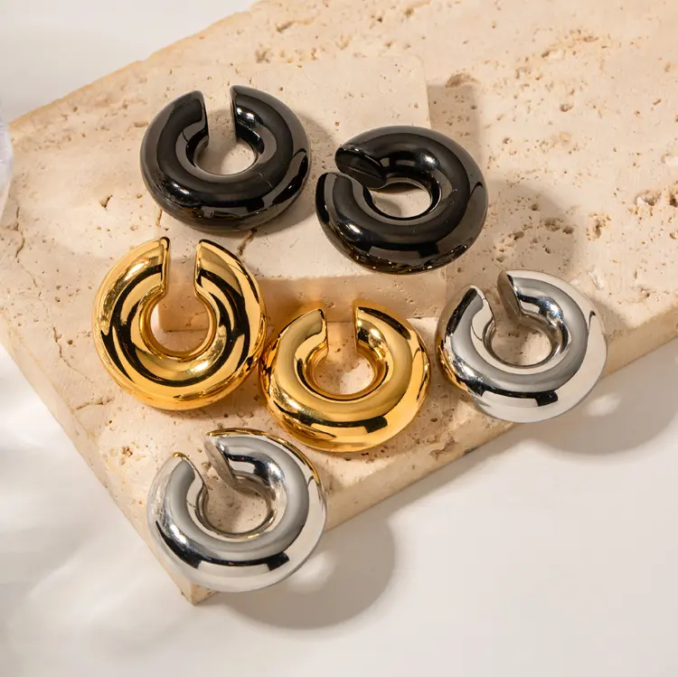 14K Round Chunky Ear Cuff Earrings
