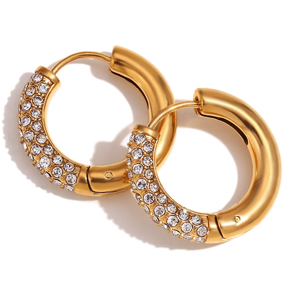 18K Classic Half Zirconia Small Hoops