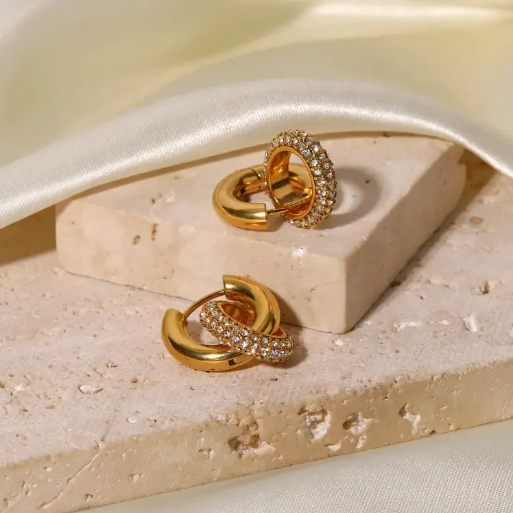 18K Zircon Double Hoop Earrings