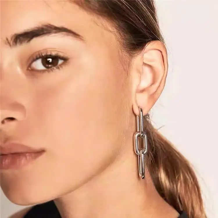 18K Gold Link Chain Earrings