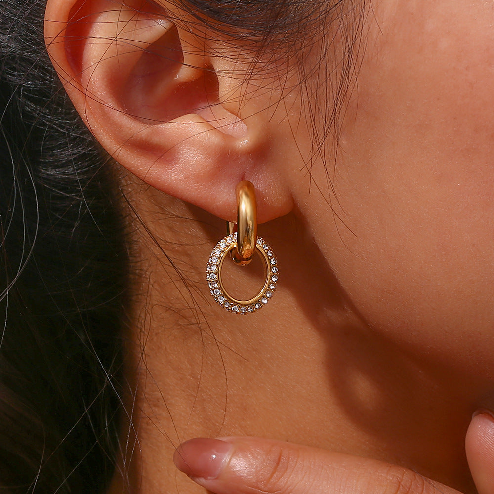 18K Zircon Double Hoop Earrings
