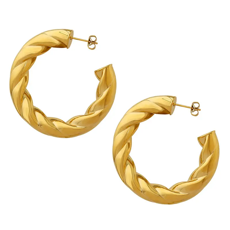 18K Twisted C Hoop Statement Earrings