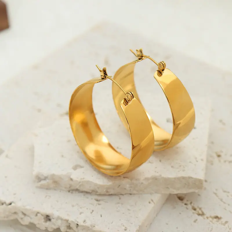 18K Round Flat Hoop Earrings