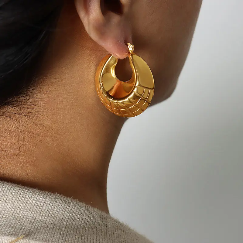 18K Textured Thick Chunky Hoop Earrings