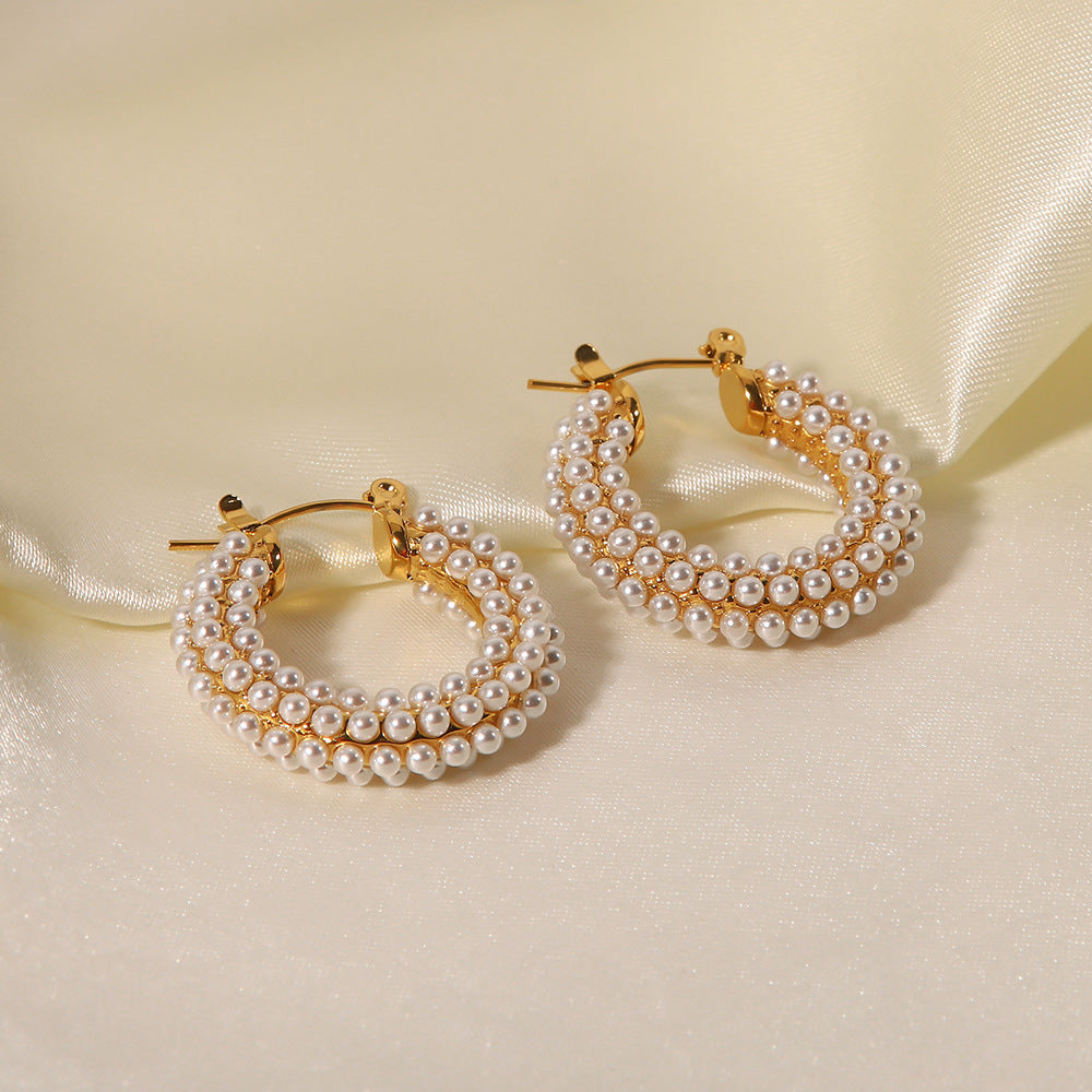 18K Vintage Multi Pearl Hoop Earrings