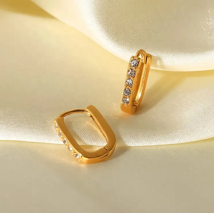 18K Paved Zircon Oval Hoop Earrings