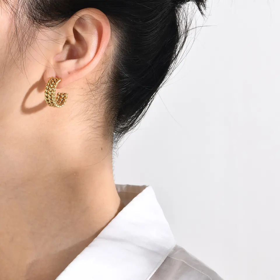 18K Triple Layered Weave Rope Chain Earrings