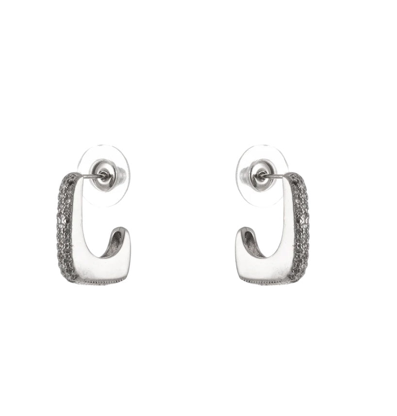 Silver C-Shaped Post Stud Earrings