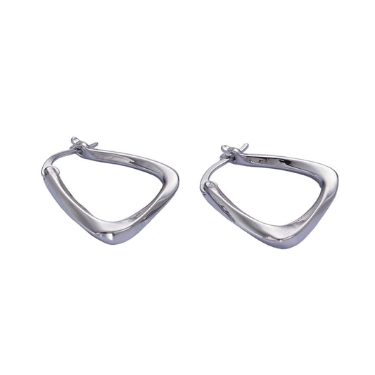 White Gold Filled Twisted Edged Triangle Latch Hoop Earrings