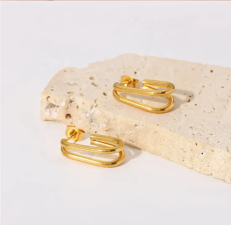 18K Double C Shaped Hoop Earrings
