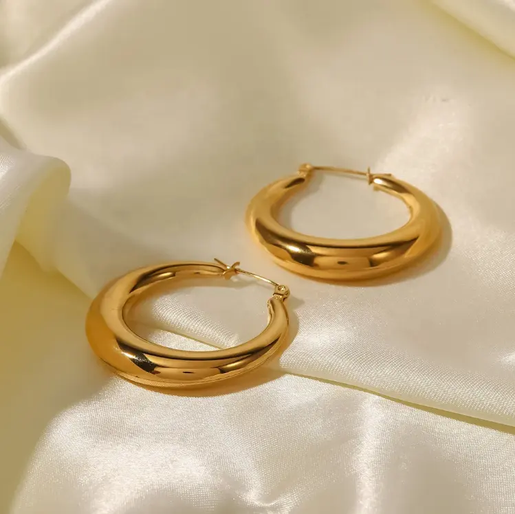 18K Hollow Moon Chunky Hoop Earrings