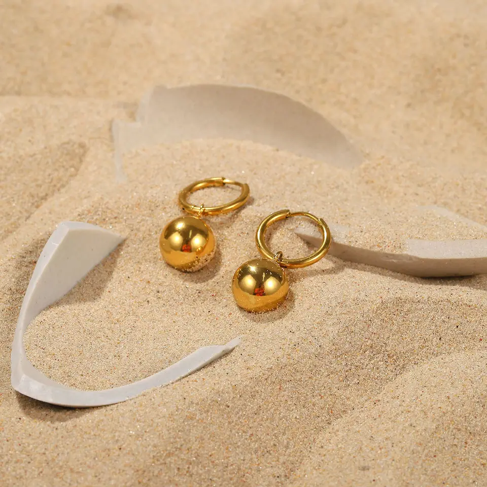 18K Two Tone Ball Drop Hoop Earrings