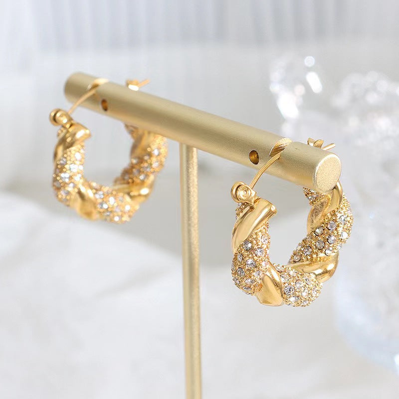 18K Cubic Zircon Chunky Diamond Hoop Earrings