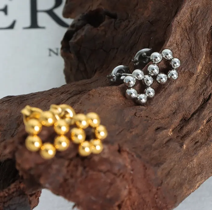 Silver Bead Flower Stud Earrings