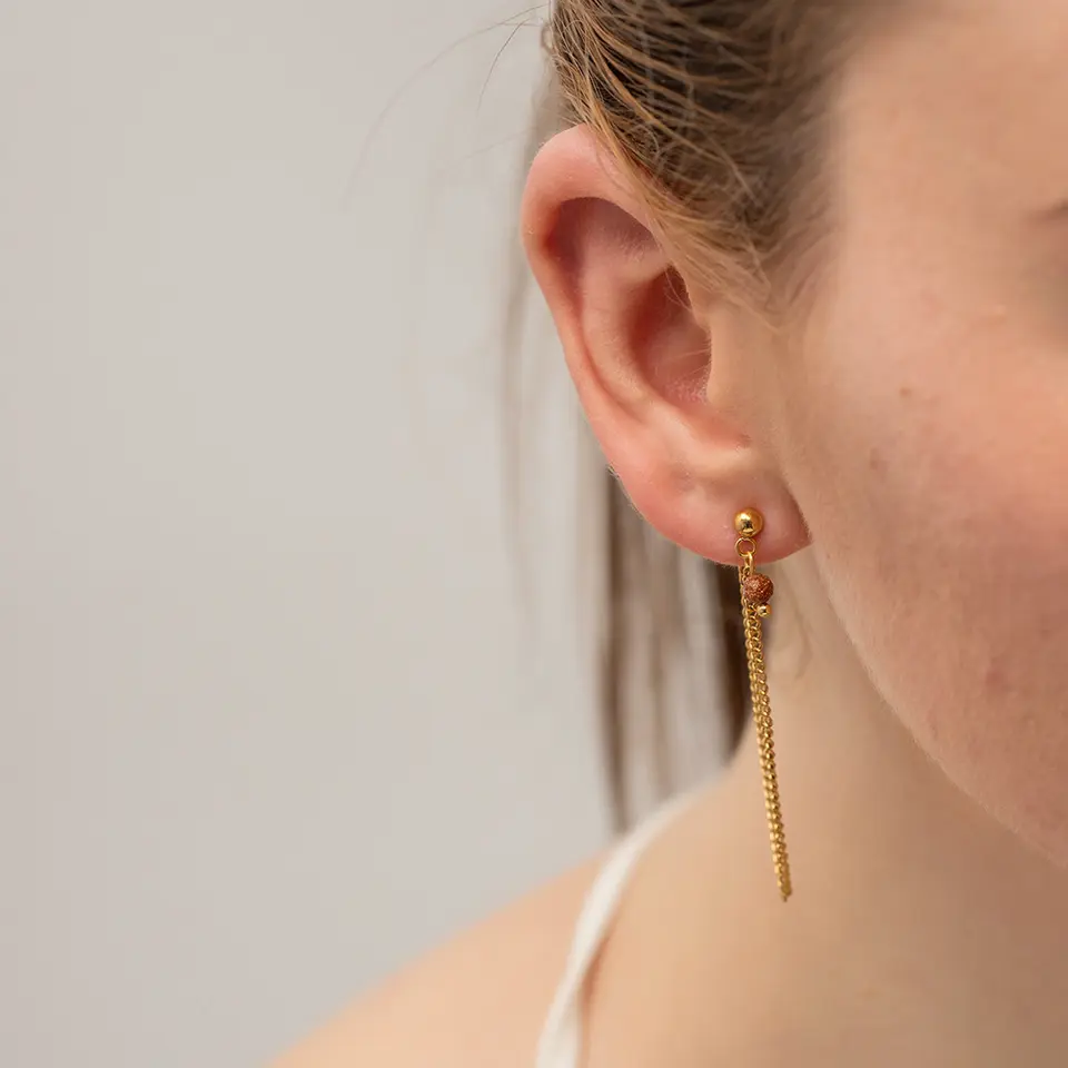 18K Natural Stone Tassel Chain Earrings