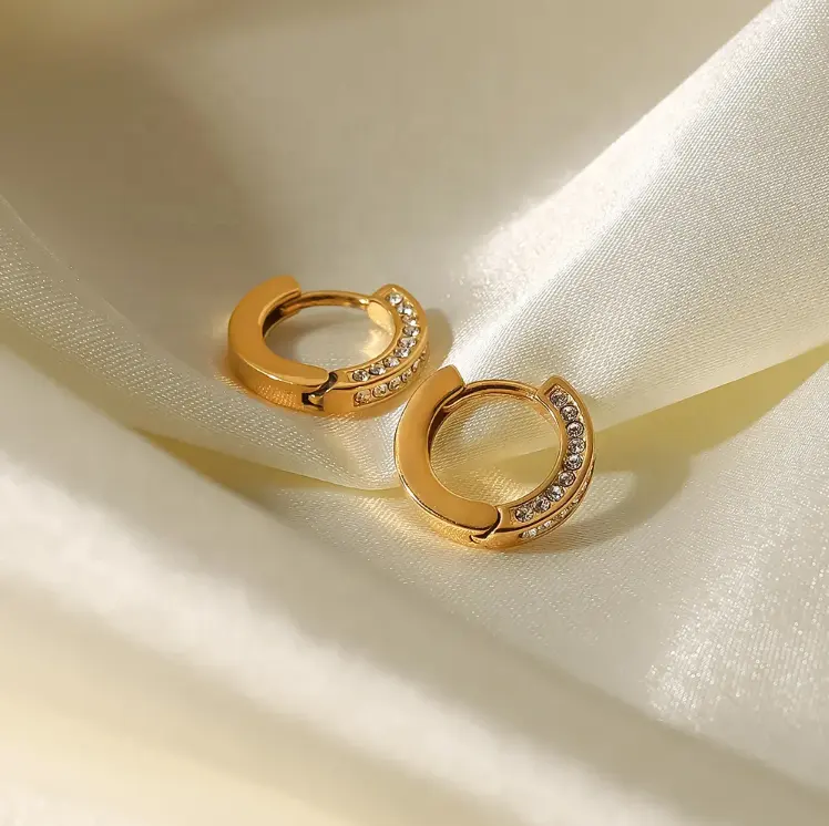 18K Clear Zircon Huggie Hoop Earrings