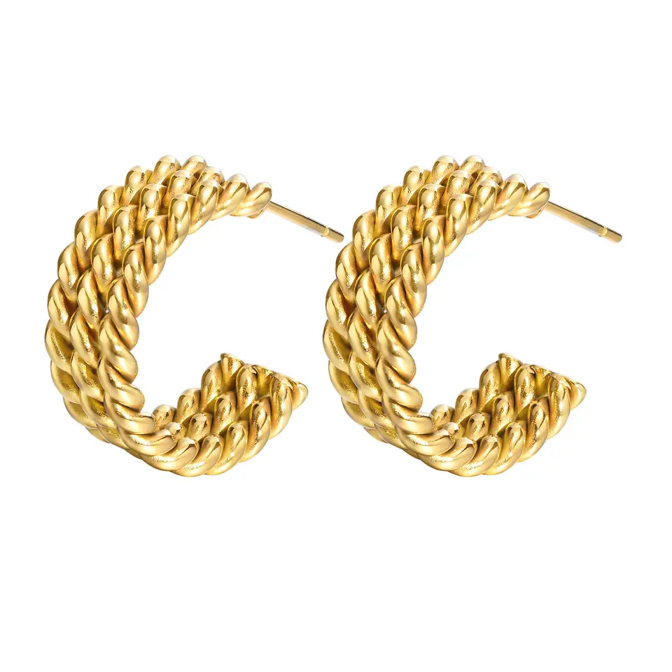 18K Triple Layered Weave Rope Chain Earrings