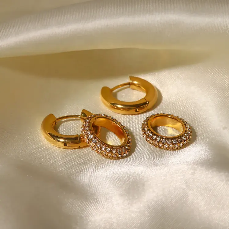 18K Zircon Double Hoop Earrings