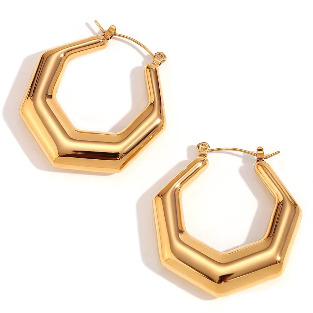 18k Geometric Hex Statement Hoop Earrings