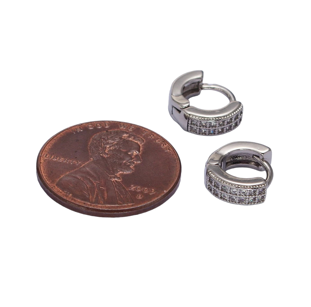 Silver Paved CZ Huggie Hoop Earrings