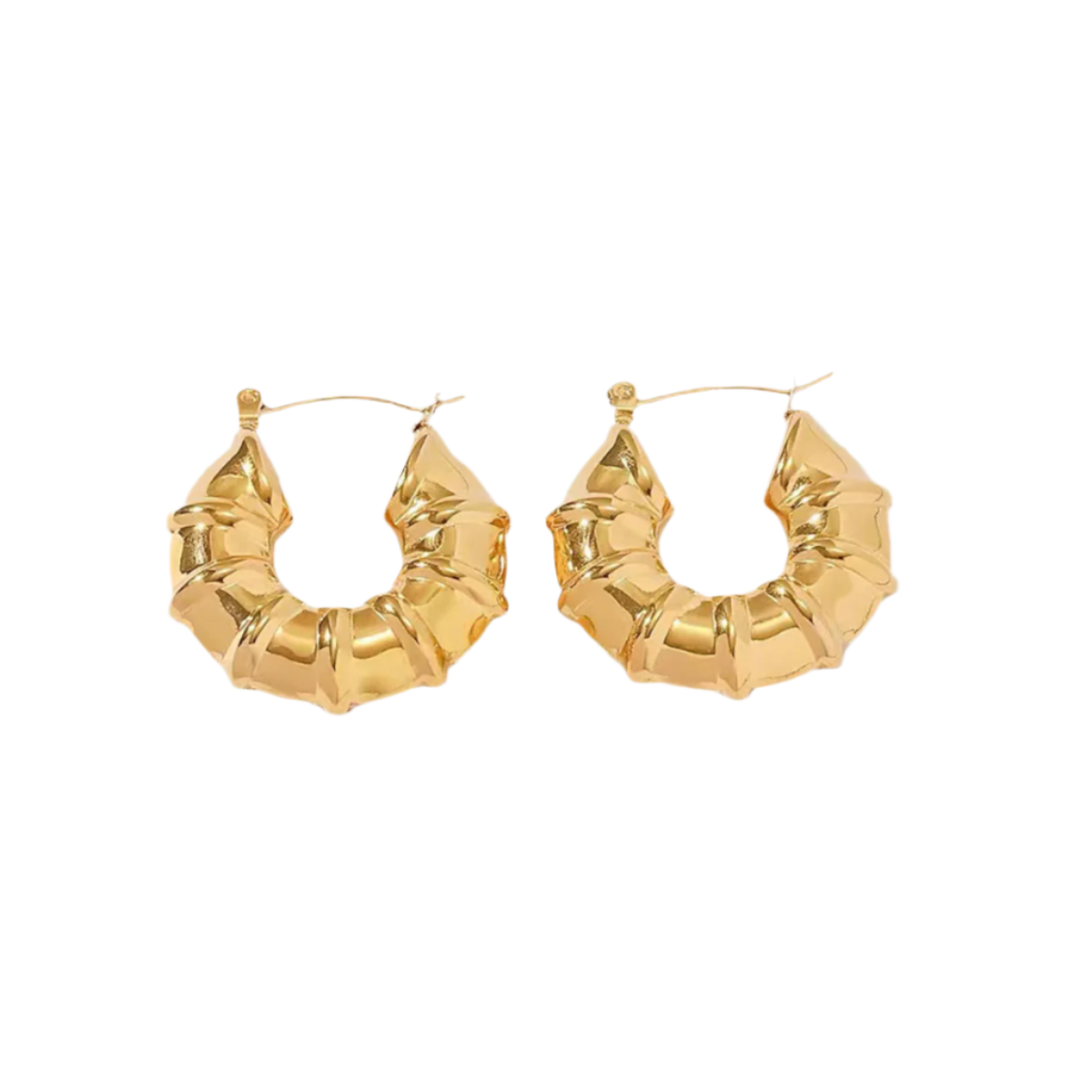 18K Gold-Plating Wide Bamboo Hoops