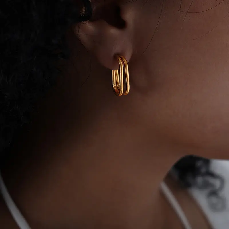 18K Double C Shaped Hoop Earrings