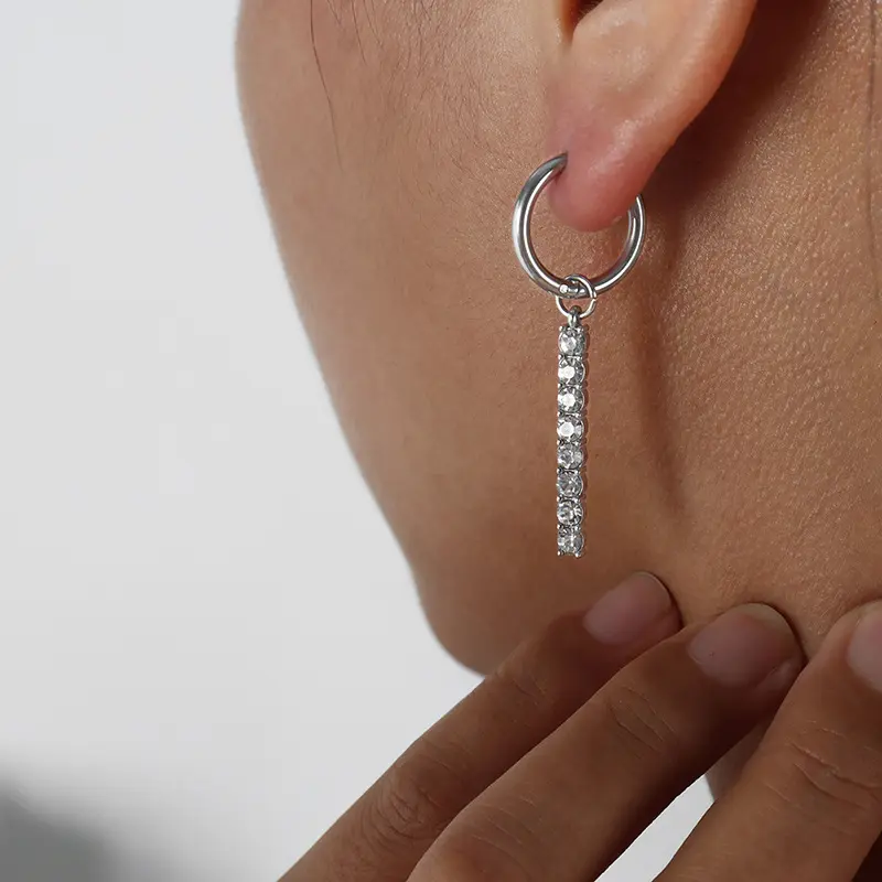 Silver Tassel Long Strip CZ Earrings Mia Ava
