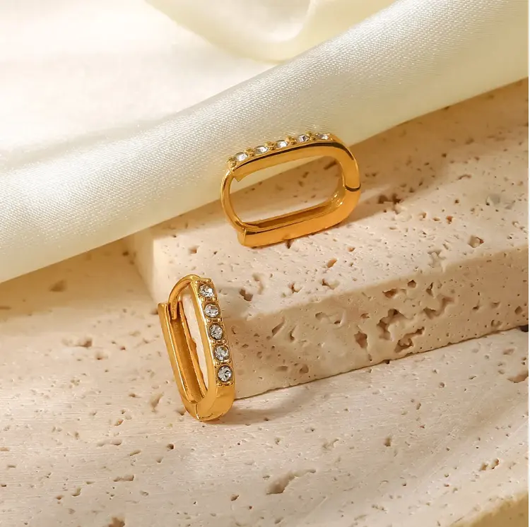 18K Paved Zircon Oval Hoop Earrings