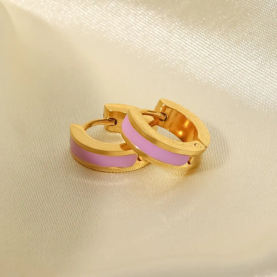 18K Enamel Geometric Circle Hoop Earrings