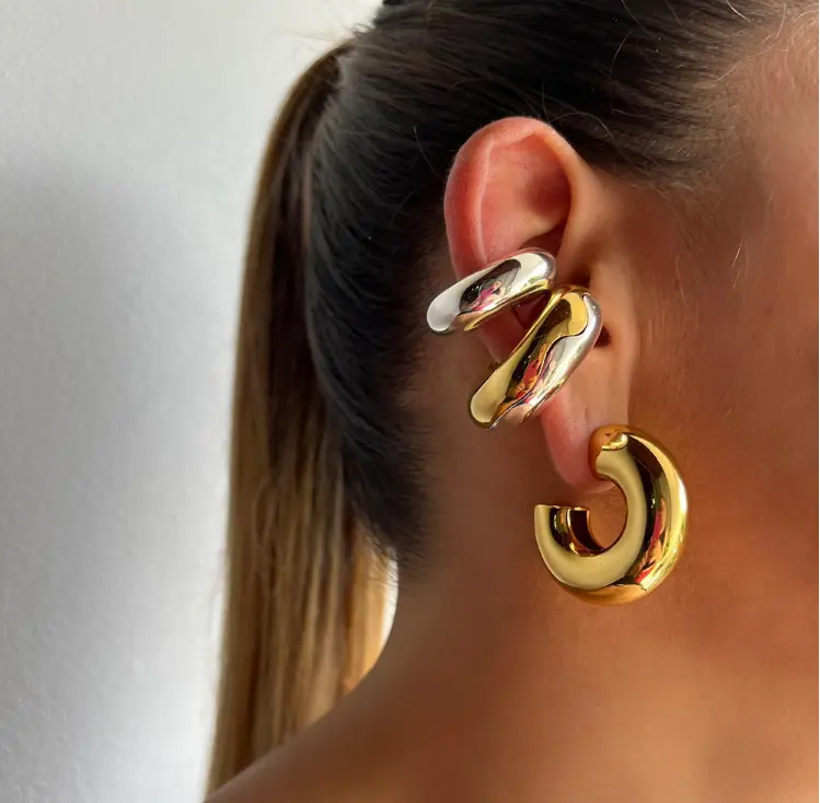 14K Round Chunky Ear Cuff Earrings