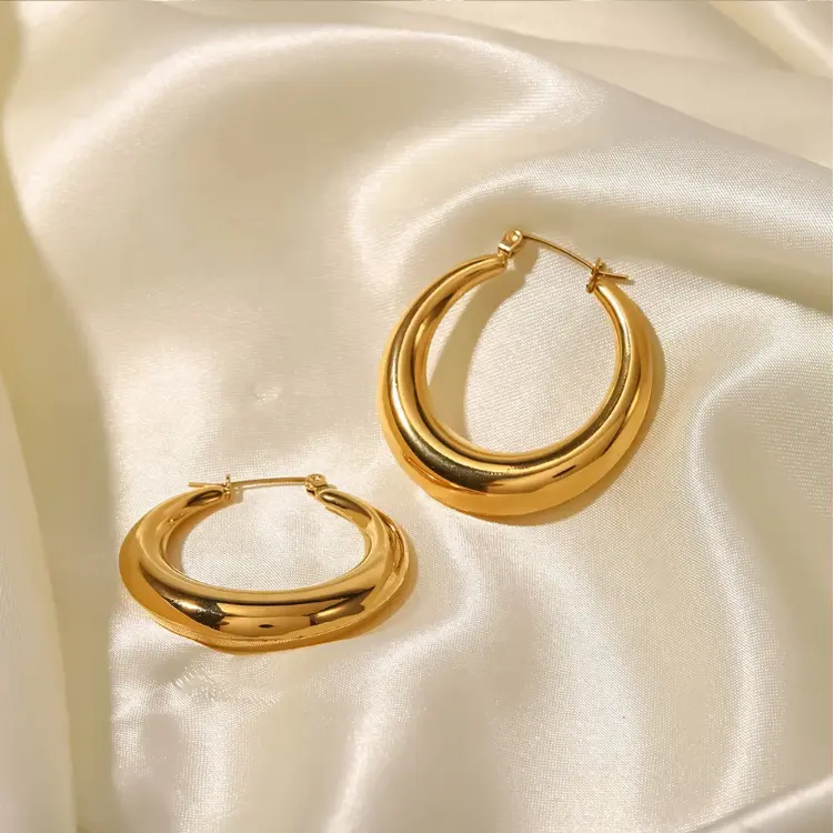18K Hollow Moon Chunky Hoop Earrings
