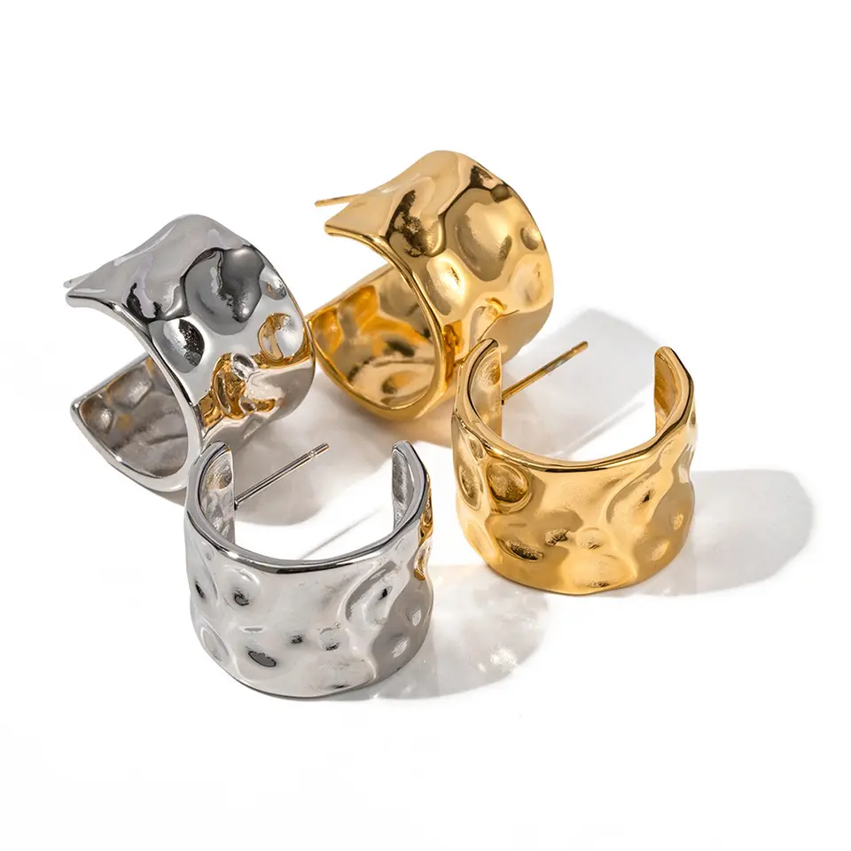 Silver Thick Hammer C-Shaped Earrings
