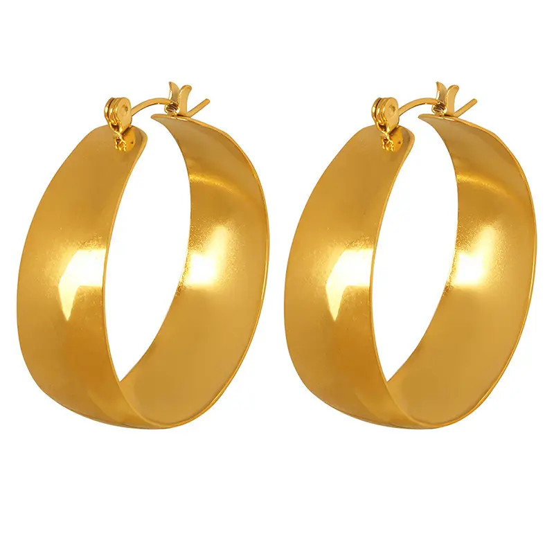 18K Round Flat Hoop Earrings