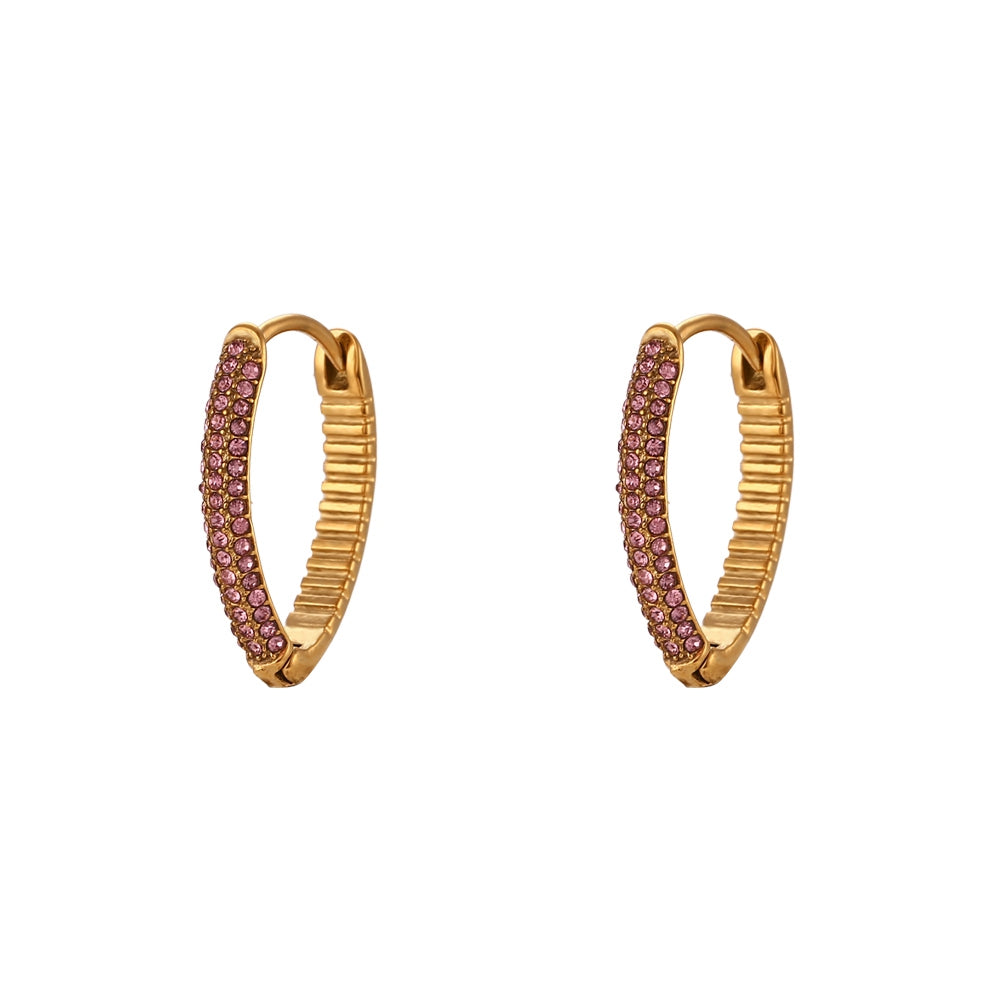 18K V-shape Zircon Huggie Earrings