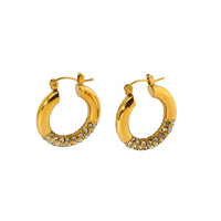 18K Half CZ Medium Hoops