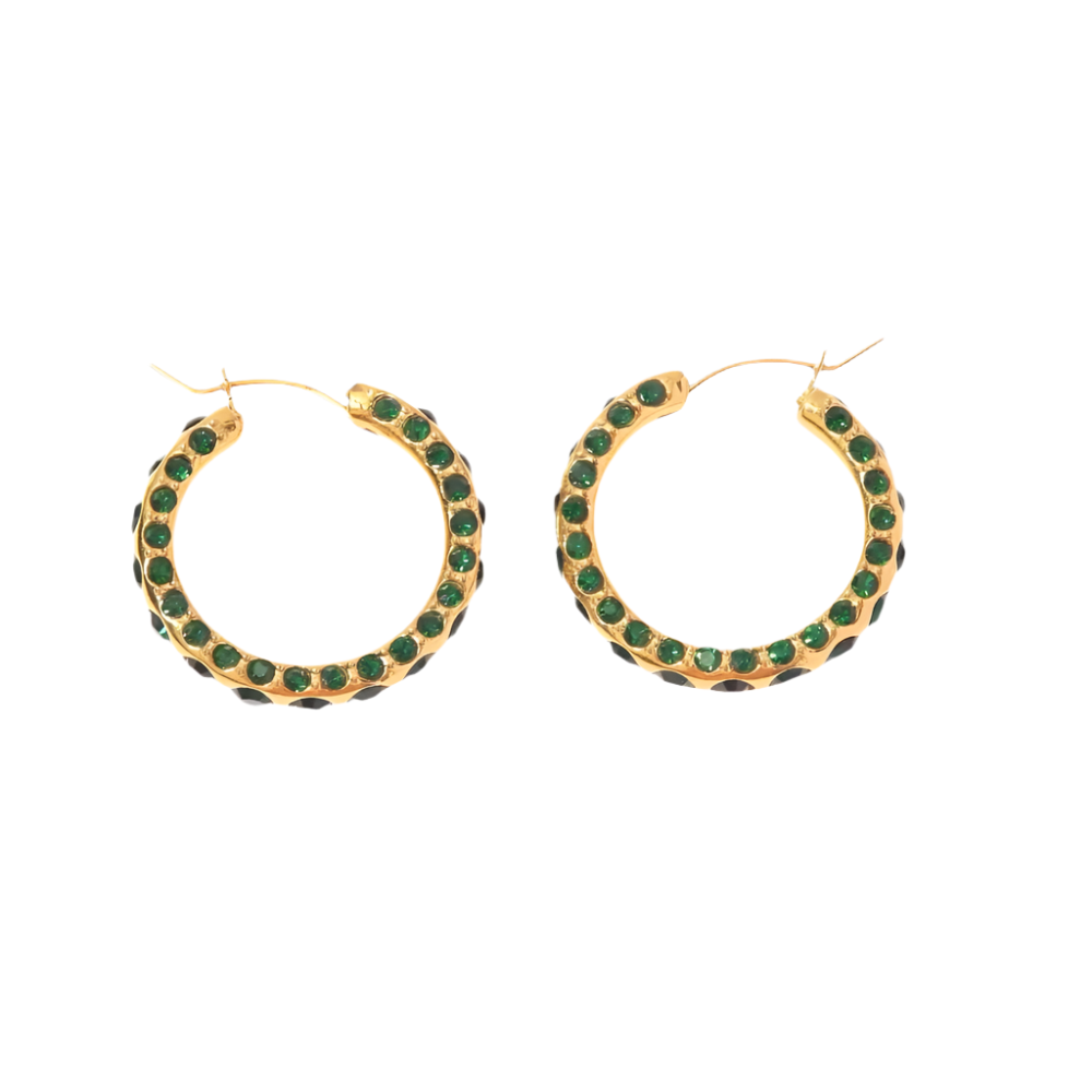 Emerald Dotted Hoops in 18K Gold-Plating