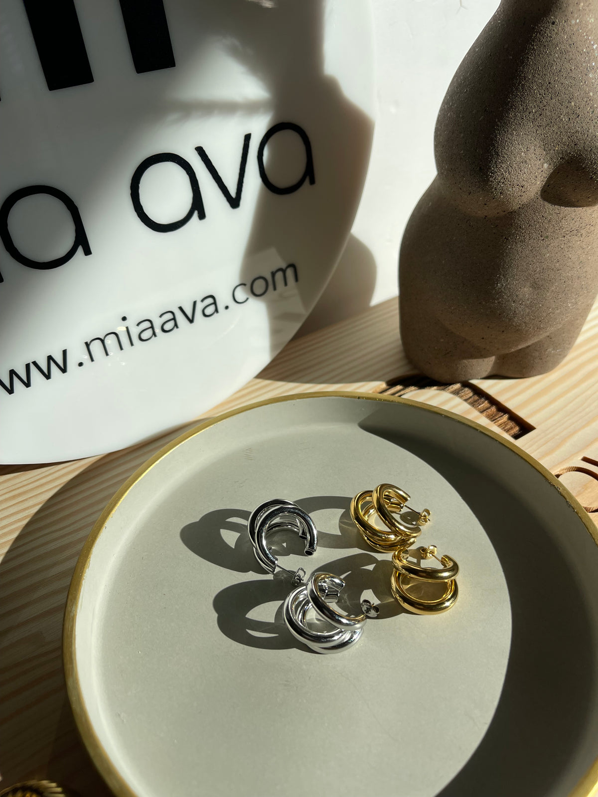 Silver Triple Layer C Shaped Earrings