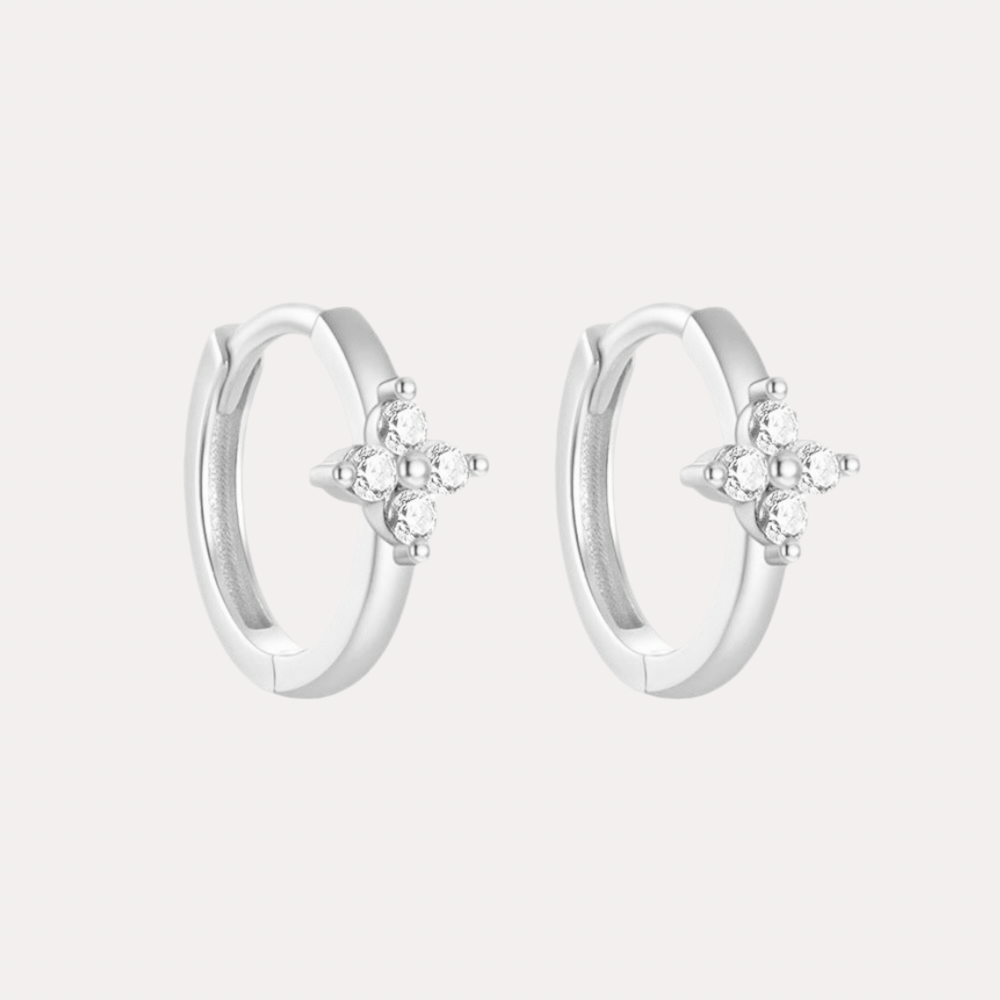 Pave Four Leaf Huggies in 18K Gold-Plating or Silver with Cubic Zirconia