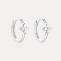 Pave Four Leaf Huggies in 18K Gold-Plating or Silver with Cubic Zirconia