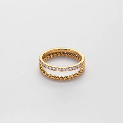 18K Split CZ Twist Ring