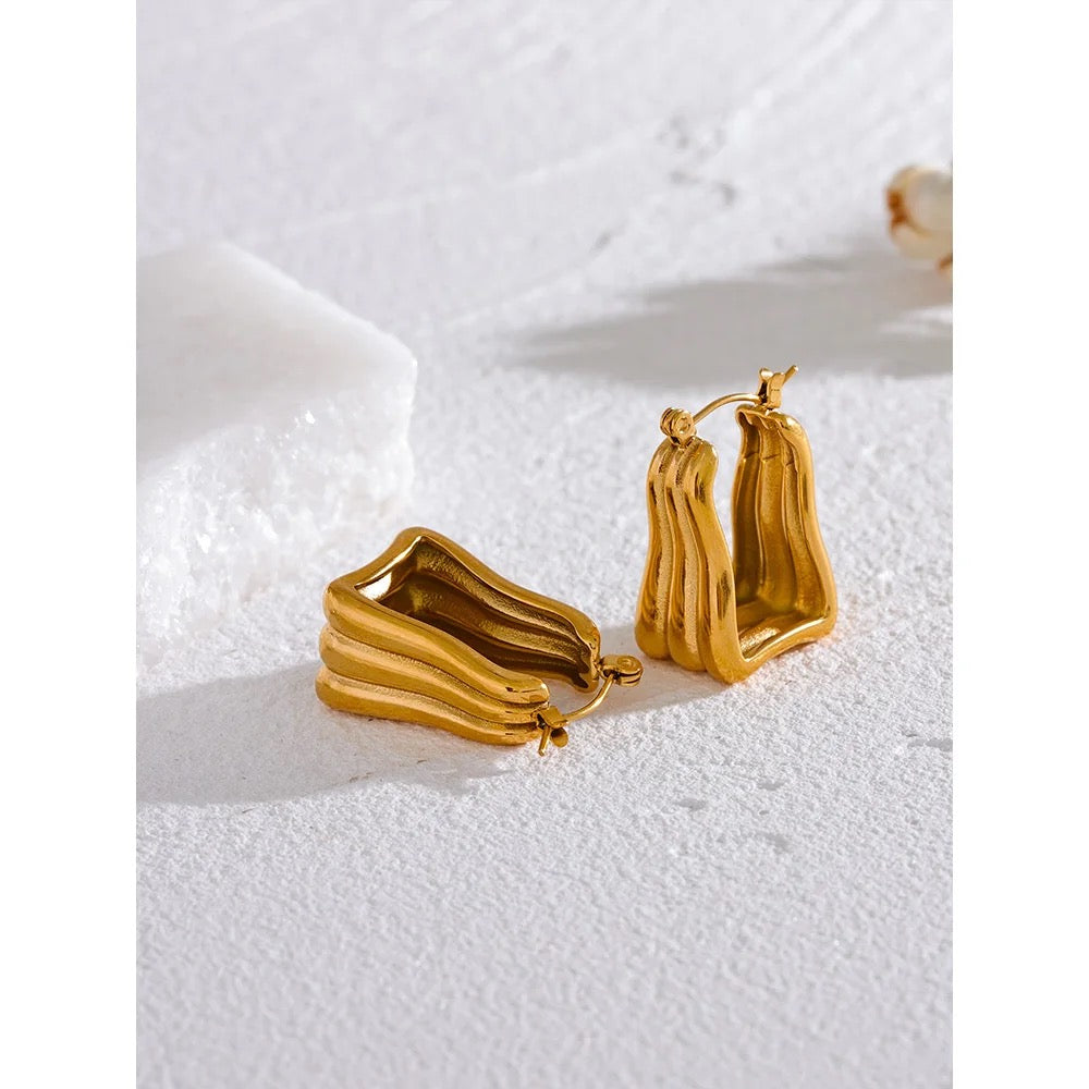18K Triple Wavy Hoop Earrings