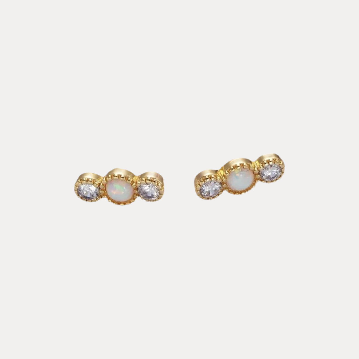 Triple Round Opal Studs in 14K Gold-Filled with Cubic Zirconia