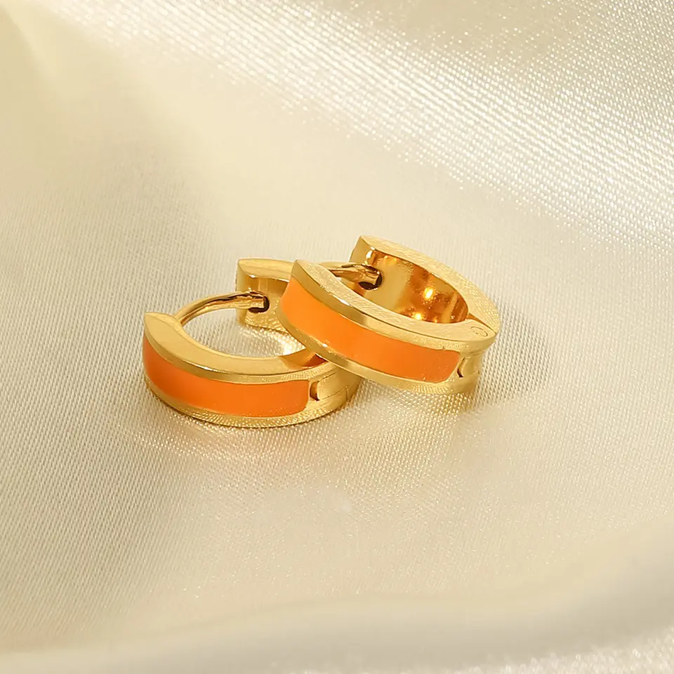 18K Enamel Geometric Circle Hoop Earrings