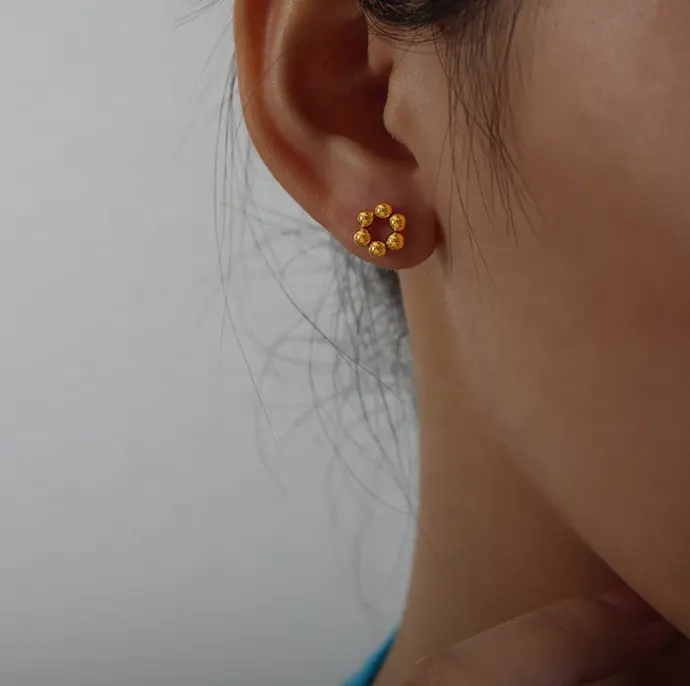 18K Bead Flower Stud Earrings