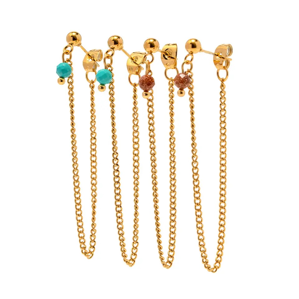 18K Natural Stone Tassel Chain Earrings