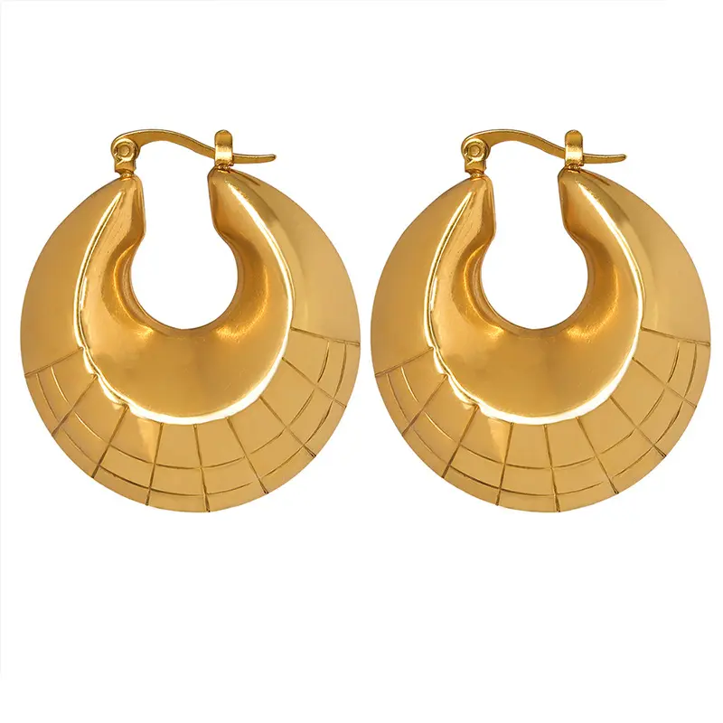 18K Textured Thick Chunky Hoop Earrings