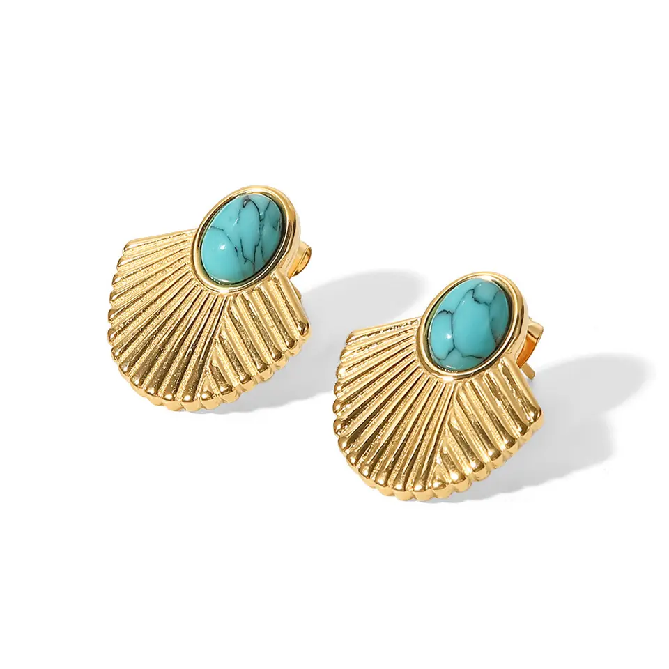 14K Turquoise Fan-shaped Stud Earrings