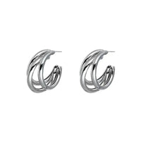 Silver Triple Layer C Shaped Earrings